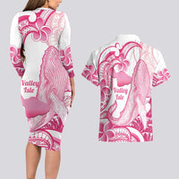 Aloha Hawaii Maui Couples Matching Long Sleeve Bodycon Dress and Hawaiian Shirt Valley Isle Humpback Whale White LT14 - Polynesian Pride