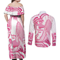Aloha Hawaii Maui Couples Matching Off Shoulder Maxi Dress and Long Sleeve Button Shirt Valley Isle Humpback Whale White LT14 - Polynesian Pride