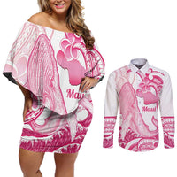 Aloha Hawaii Maui Couples Matching Off Shoulder Short Dress and Long Sleeve Button Shirt Valley Isle Humpback Whale White LT14 White - Polynesian Pride