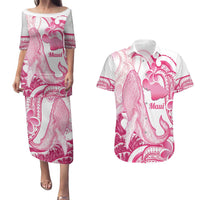 Aloha Hawaii Maui Couples Matching Puletasi and Hawaiian Shirt Valley Isle Humpback Whale White LT14 White - Polynesian Pride