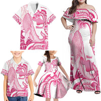 Aloha Hawaii Maui Family Matching Off Shoulder Maxi Dress and Hawaiian Shirt Valley Isle Humpback Whale White