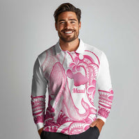 Aloha Hawaii Maui Long Sleeve Polo Shirt Valley Isle Humpback Whale White