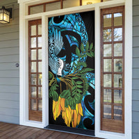 Turquoise New Zealand Kowhai And Piwakawaka Door Cover Maori Ngaru Paua Shell - Polynesian Pride