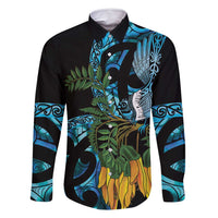 Turquoise New Zealand Kowhai And Piwakawaka Family Matching Off Shoulder Short Dress and Hawaiian Shirt Maori Ngaru Paua Shell