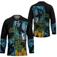 Turquoise New Zealand Kowhai And Piwakawaka Hockey Jersey Maori Ngaru Paua Shell - Polynesian Pride