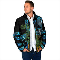 Turquoise New Zealand Kowhai And Piwakawaka Padded Jacket Maori Ngaru Paua Shell - Polynesian Pride