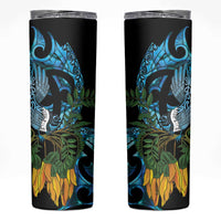 Turquoise New Zealand Kowhai And Piwakawaka Skinny Tumbler Maori Ngaru Paua Shell