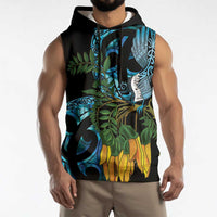 Turquoise New Zealand Kowhai And Piwakawaka Sleeveless Hoodie Maori Ngaru Paua Shell - Polynesian Pride