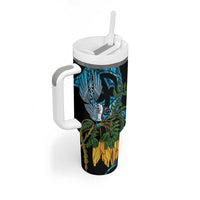Turquoise New Zealand Kowhai And Piwakawaka Tumbler With Handle Maori Ngaru Paua Shell