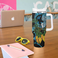 Turquoise New Zealand Kowhai And Piwakawaka Tumbler With Handle Maori Ngaru Paua Shell