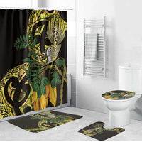 Yellow New Zealand Kowhai And Piwakawaka Bathroom Set Maori Ngaru Paua Shell - Polynesian Pride