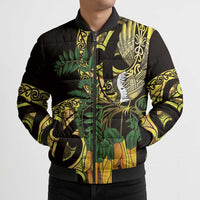 Yellow New Zealand Kowhai And Piwakawaka Bomber Puffer Jacket Maori Ngaru Paua Shell - Polynesian Pride