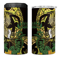 Yellow New Zealand Kowhai And Piwakawaka 4 in 1 Can Cooler Tumbler Maori Ngaru Paua Shell