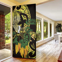 Yellow New Zealand Kowhai And Piwakawaka Door Cover Maori Ngaru Paua Shell - Polynesian Pride
