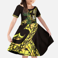 Yellow New Zealand Kowhai And Piwakawaka Family Matching Mermaid Dress and Hawaiian Shirt Maori Ngaru Paua Shell