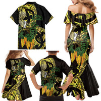 Yellow New Zealand Kowhai And Piwakawaka Family Matching Mermaid Dress and Hawaiian Shirt Maori Ngaru Paua Shell