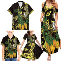 Yellow New Zealand Kowhai And Piwakawaka Family Matching Summer Maxi Dress and Hawaiian Shirt Maori Ngaru Paua Shell