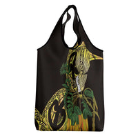 Yellow New Zealand Kowhai And Piwakawaka Grocery Bag Maori Ngaru Paua Shell