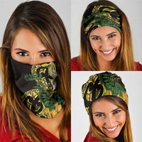 Yellow New Zealand Kowhai And Piwakawaka Neck Gaiter Maori Ngaru Paua Shell - Polynesian Pride