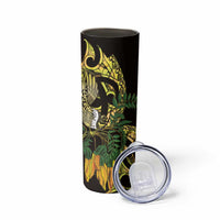 Yellow New Zealand Kowhai And Piwakawaka Skinny Tumbler Maori Ngaru Paua Shell