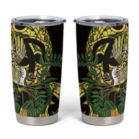 Yellow New Zealand Kowhai And Piwakawaka Tumbler Cup Maori Ngaru Paua Shell