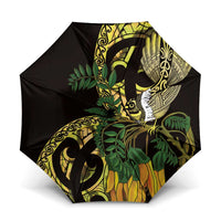 Yellow New Zealand Kowhai And Piwakawaka Umbrella Maori Ngaru Paua Shell - Polynesian Pride