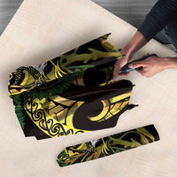 Yellow New Zealand Kowhai And Piwakawaka Umbrella Maori Ngaru Paua Shell - Polynesian Pride