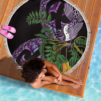 Purple New Zealand Kowhai And Piwakawaka Beach Blanket Maori Ngaru Paua Shell