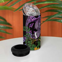 Purple New Zealand Kowhai And Piwakawaka 4 in 1 Can Cooler Tumbler Maori Ngaru Paua Shell