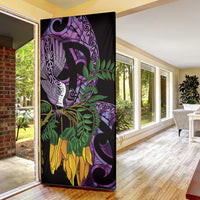 Purple New Zealand Kowhai And Piwakawaka Door Cover Maori Ngaru Paua Shell - Polynesian Pride