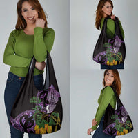 Purple New Zealand Kowhai And Piwakawaka Grocery Bag Maori Ngaru Paua Shell