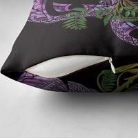 Purple New Zealand Kowhai And Piwakawaka Pillow Cover Maori Ngaru Paua Shell - Polynesian Pride