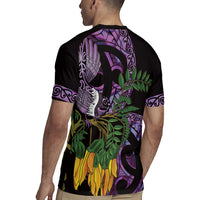 Purple New Zealand Kowhai And Piwakawaka Rugby Jersey Maori Ngaru Paua Shell
