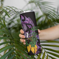 Purple New Zealand Kowhai And Piwakawaka Skinny Tumbler Maori Ngaru Paua Shell