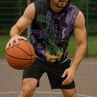 Purple New Zealand Kowhai And Piwakawaka Sleeveless Hoodie Maori Ngaru Paua Shell - Polynesian Pride