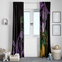 Purple New Zealand Kowhai And Piwakawaka Window Curtain Maori Ngaru Paua Shell