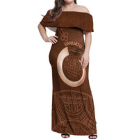 Vanuatu Indipendens Dei Off Shoulder Maxi Dress Yumi Sand Drawing Turtle Mix Lapita LT14 Women Brown - Polynesian Pride