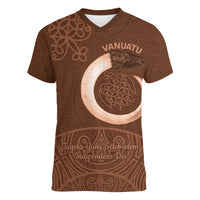 Vanuatu Indipendens Dei Women V-Neck T-Shirt Yumi 44th Sand Drawing Turtle Mix Lapita