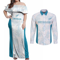 Custom New Zealand Silver Fern Football Couples Matching Off Shoulder Maxi Dress and Long Sleeve Button Shirt Come On All White
