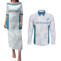 Custom New Zealand Silver Fern Football Couples Matching Puletasi and Long Sleeve Button Shirt Come On All White