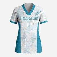Custom New Zealand Silver Fern Football Scrub Top Come On All White - Polynesian Pride