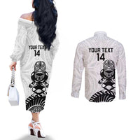 Custom Aotearoa Football Couples Matching Off The Shoulder Long Sleeve Dress and Long Sleeve Button Shirt NZ Maori Tiki Go Champions