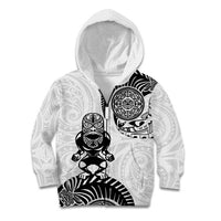 Custom Aotearoa Football Kid Hoodie NZ Maori Tiki Go Champions LT14 Zip Hoodie White - Polynesian Pride