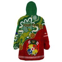 Personalised Australia And Tonga Wearable Blanket Hoodie Aboriginal Mix Tongan Ngatu Unique Style LT14 - Polynesian Pride