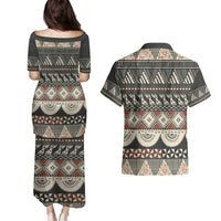 Vintage Bula Fiji Masi Couples Matching Puletasi and Hawaiian Shirt Fijian Tapa Cloth - Polynesian Pride