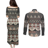Vintage Bula Fiji Masi Couples Matching Puletasi and Long Sleeve Button Shirt Fijian Tapa Cloth - Polynesian Pride