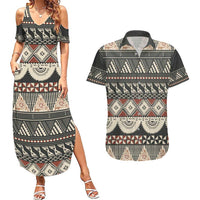 Vintage Bula Fiji Masi Couples Matching Summer Maxi Dress and Hawaiian Shirt Fijian Tapa Cloth - Polynesian Pride