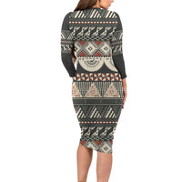 Vintage Bula Fiji Masi Long Sleeve Bodycon Dress Fijian Tapa Cloth - Polynesian Pride