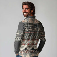 Vintage Bula Fiji Masi Long Sleeve Polo Shirt Fijian Tapa Cloth - Polynesian Pride