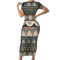 Vintage Bula Fiji Masi Short Sleeve Bodycon Dress Fijian Tapa Cloth - Polynesian Pride
